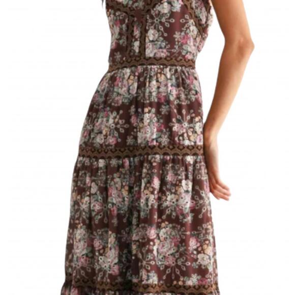 NEW CAMELLIA boho bloom tiered maxi dress in brown - Picture 2 of 2